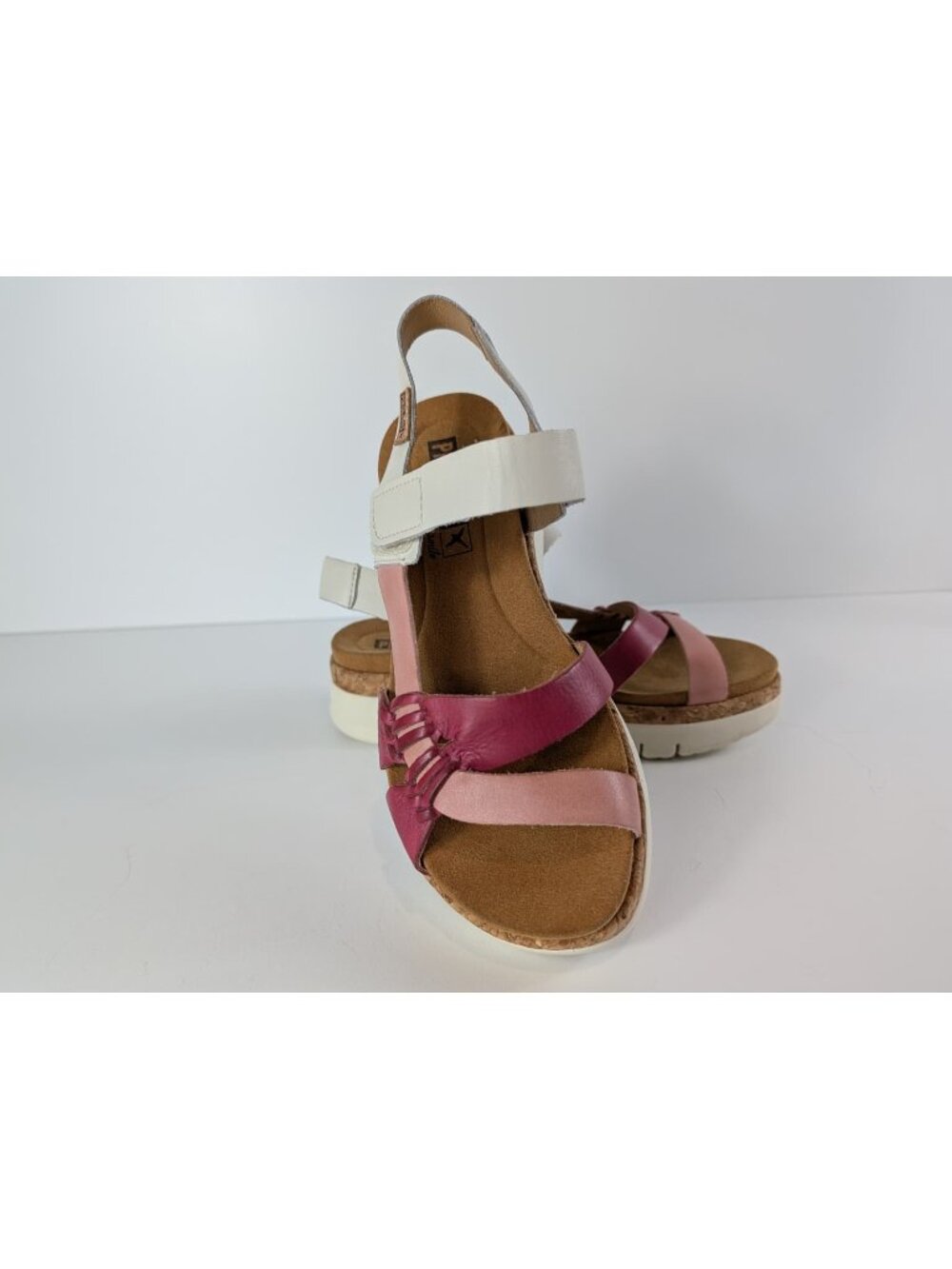 Pikolinos Women's Leather Sandals White Pink Multi Strap Size 38 Casual Shoes